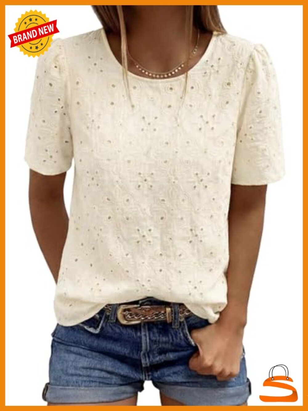 Embroidered Eyelet Puff Sleeve Blouse Dressy Casual Work Top